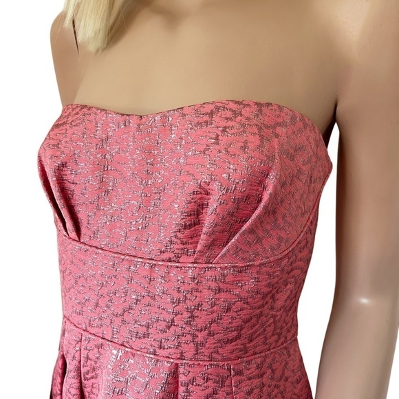 BCBG MaxAzria Dress Peach Blush Metallic Silver Cocktail Party Boned Bodice - Picture 3 of 15